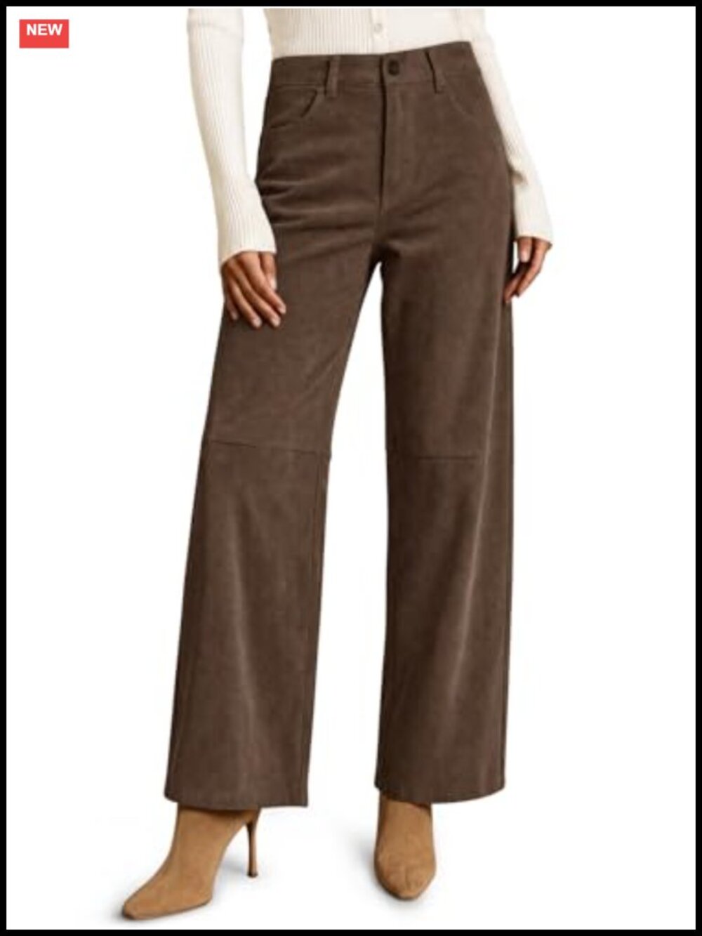 Faux Suede High Waisted Straight Leg Pants Women's Casual Trousers
